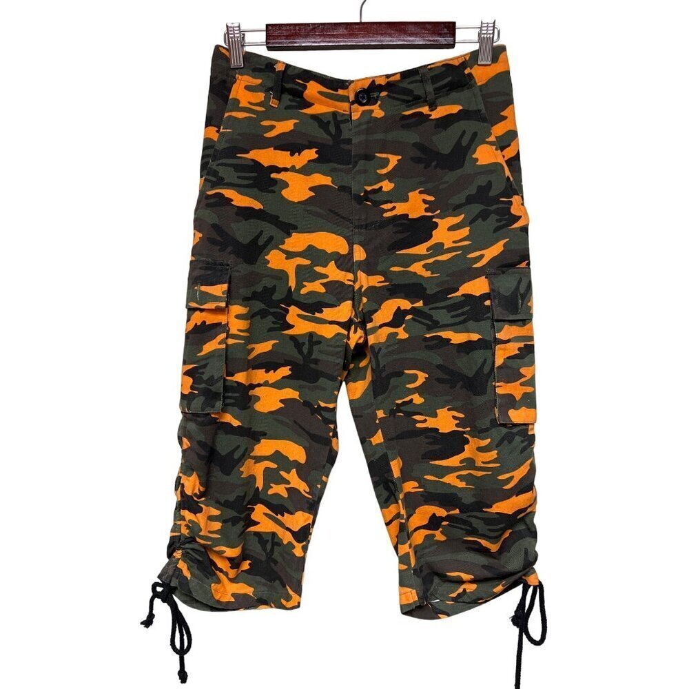 Fashion Nova Orange Camo Capri Pants Tie Hem Women's Size Small